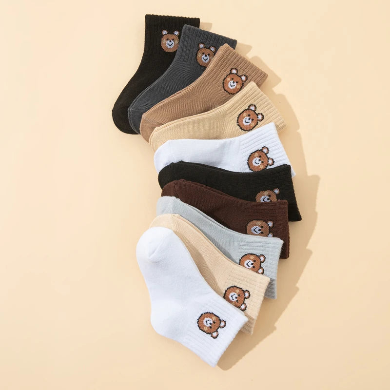 10 pairs  cute little bear casual short elastic mid-calf socks, baby socks, boys' socks, girls' socks, children's socks