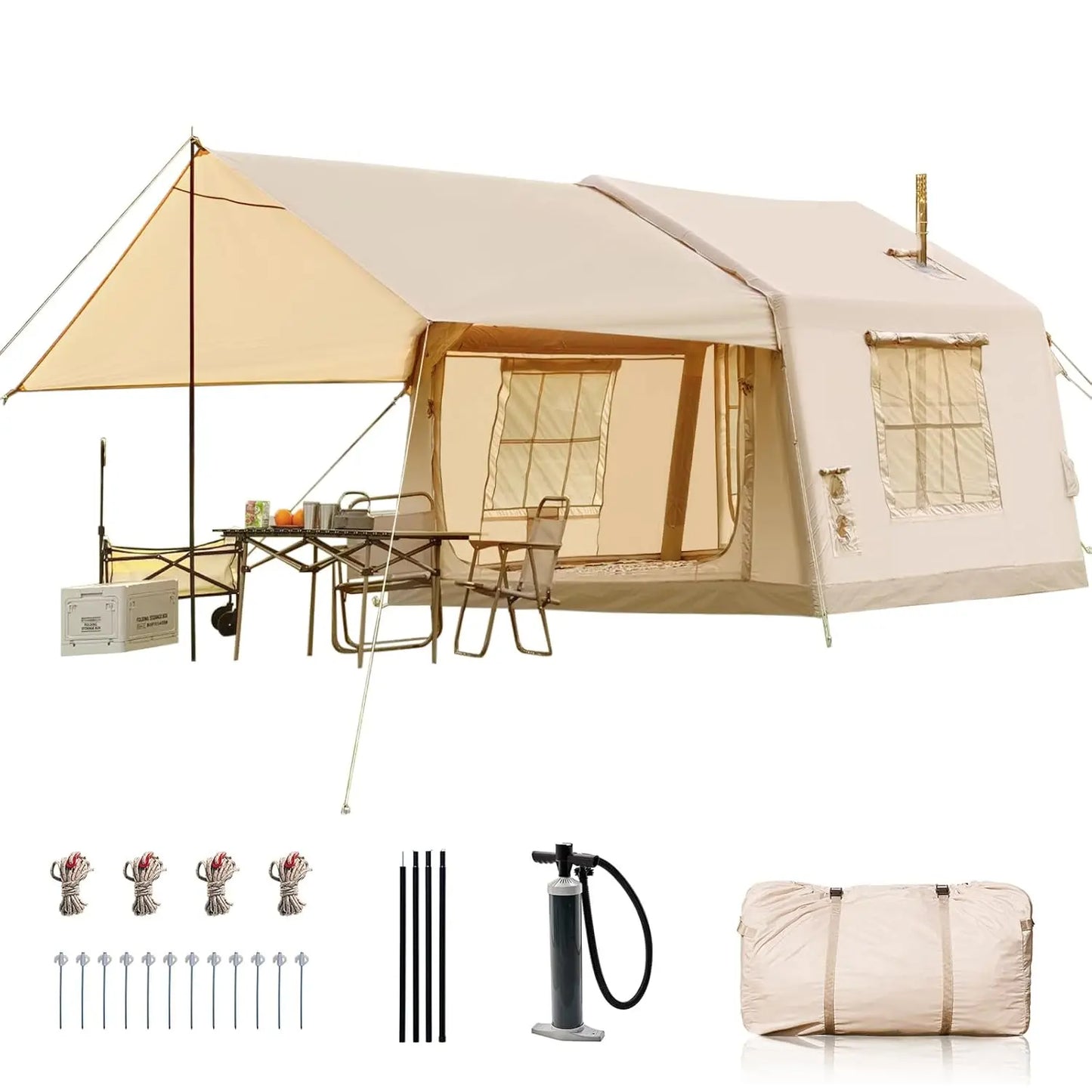 Inflatable Camping Tents with Canopy, Blow Up Tent for Camping Adults 4-6 People, Inflatable Hot Tent with Stove, Customized