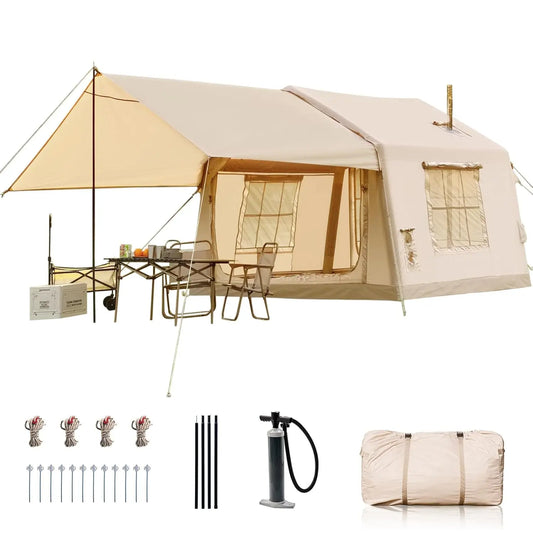 Inflatable Camping Tents with Canopy, Blow Up Tent for Camping Adults 4-6 People, Inflatable Hot Tent with Stove, Customized