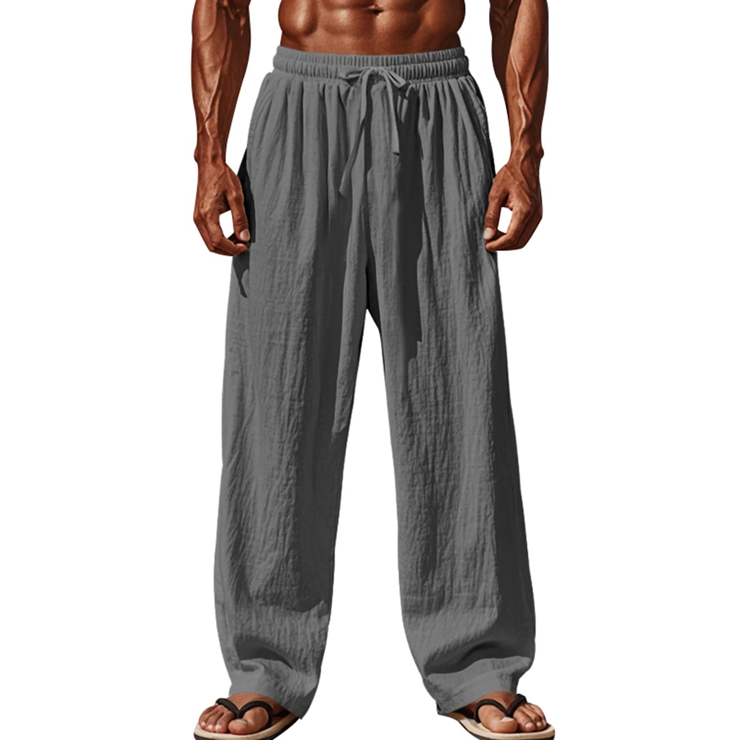 Men s Lightweight Linen Blend Pants with Elastic Waistband and Relaxed Fit for Summer Beach Vacation Casual Wear