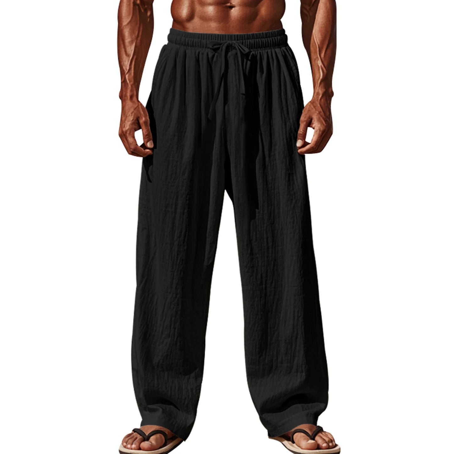 Men s Lightweight Linen Blend Pants with Elastic Waistband and Relaxed Fit for Summer Beach Vacation Casual Wear