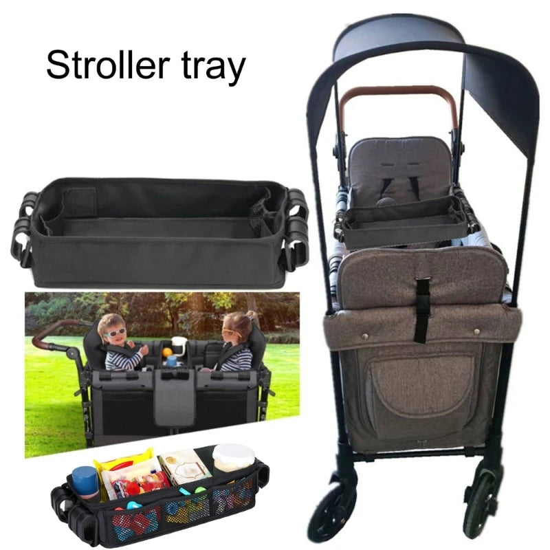 Children's Strollers Organiser Tray Dinning Plate with Mesh Pockets & Cup Holder