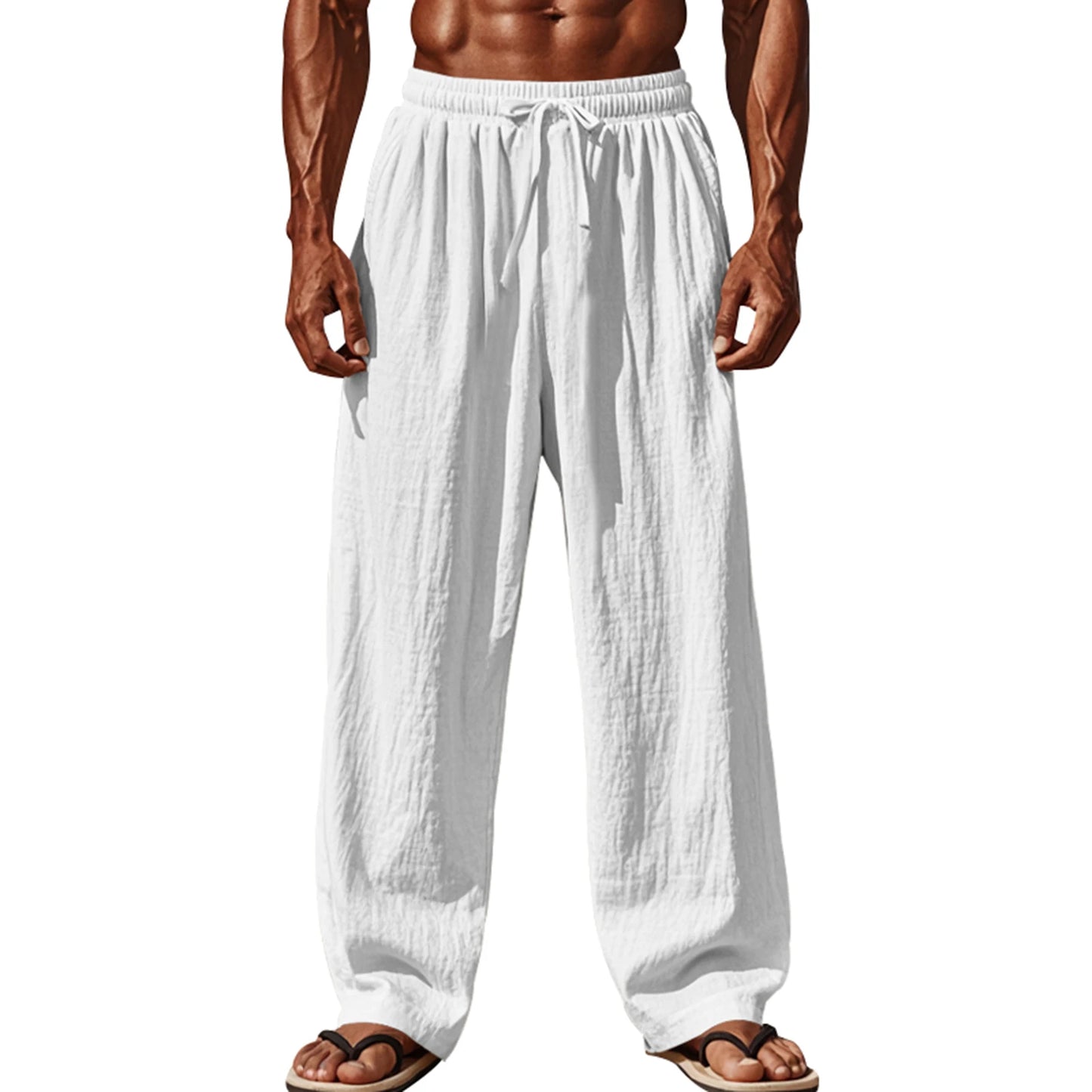 Men s Lightweight Linen Blend Pants with Elastic Waistband and Relaxed Fit for Summer Beach Vacation Casual Wear