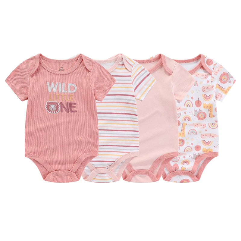 Kiddiezoom Fashion Cartoon 4-piece Summer 100% Cotton Boys and Girls jumpsuit Newborn jumpsuit set