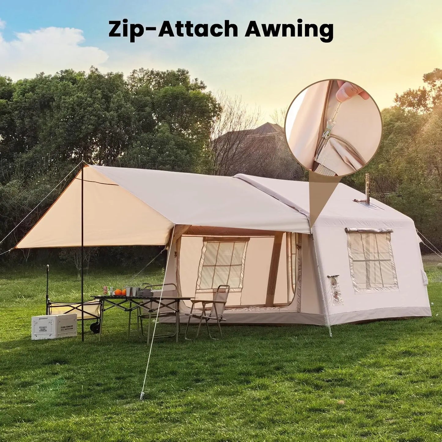 Inflatable Camping Tents with Canopy, Blow Up Tent for Camping Adults 4-6 People, Inflatable Hot Tent with Stove, Customized